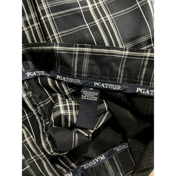 PGATOUR Mens 36 Black & White Plaid Golf Shorts 100% Polyester - Picture 2 of 4